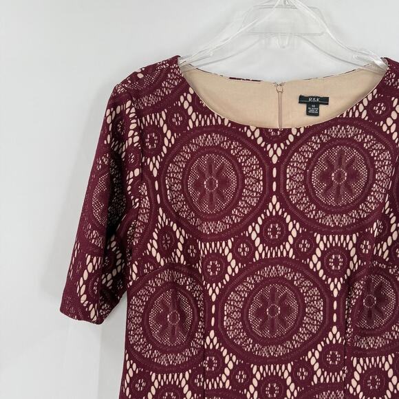 R&K Red Short Sleeve Neck Lined Career Shift Lace Dress Plus Size 14 - Picture 3 of 10